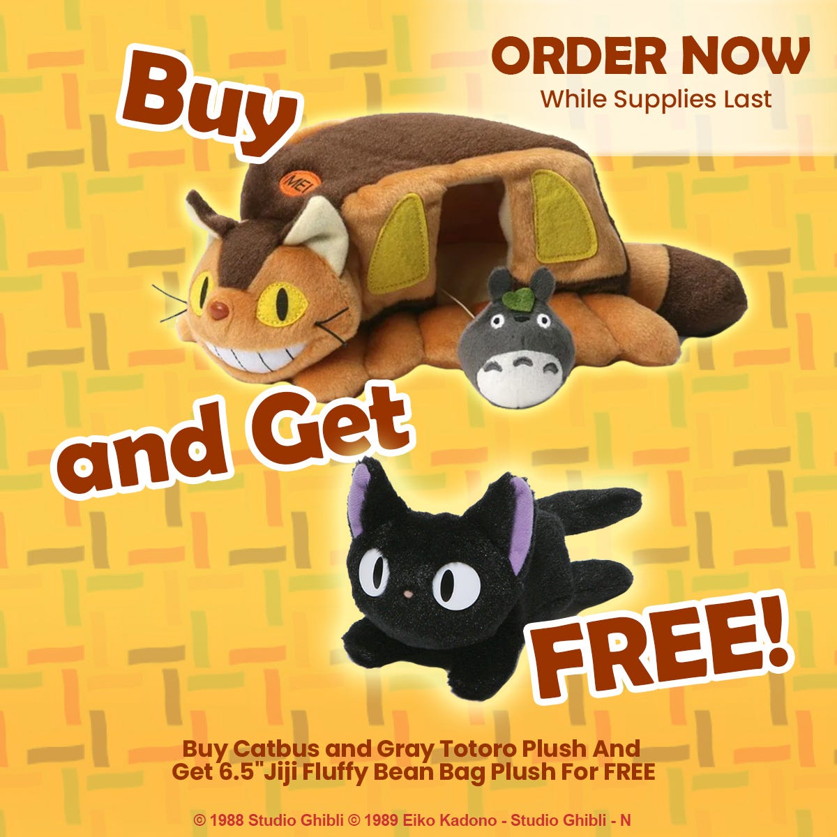 Buy a Catbus w/ Totoro and get 6.5" Jiji Bean Bag Plush Free